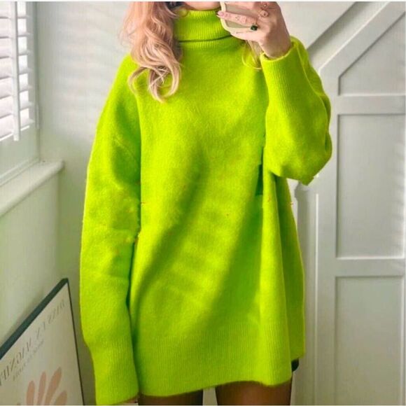 ZARA Indigo Blue Oversized Knit Sweater Jumper - Picture 1 of 10